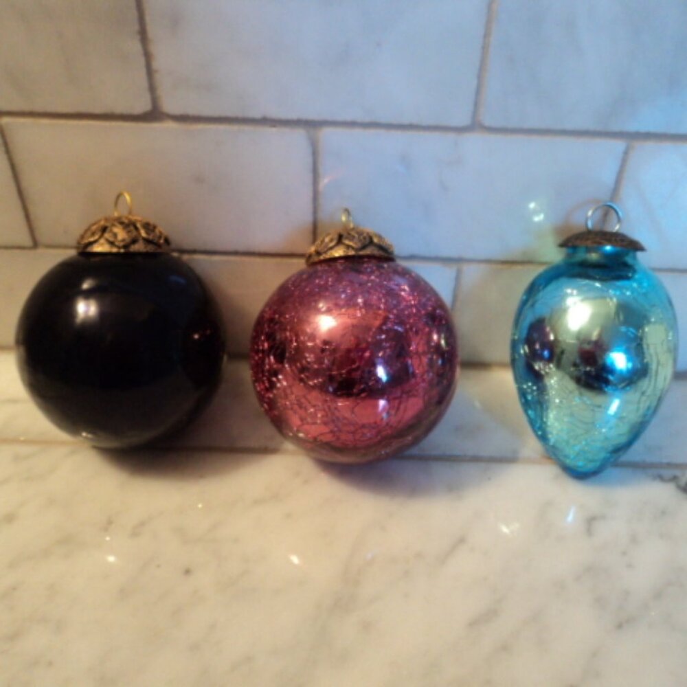 Kugel glass ornaments~ lot of 3